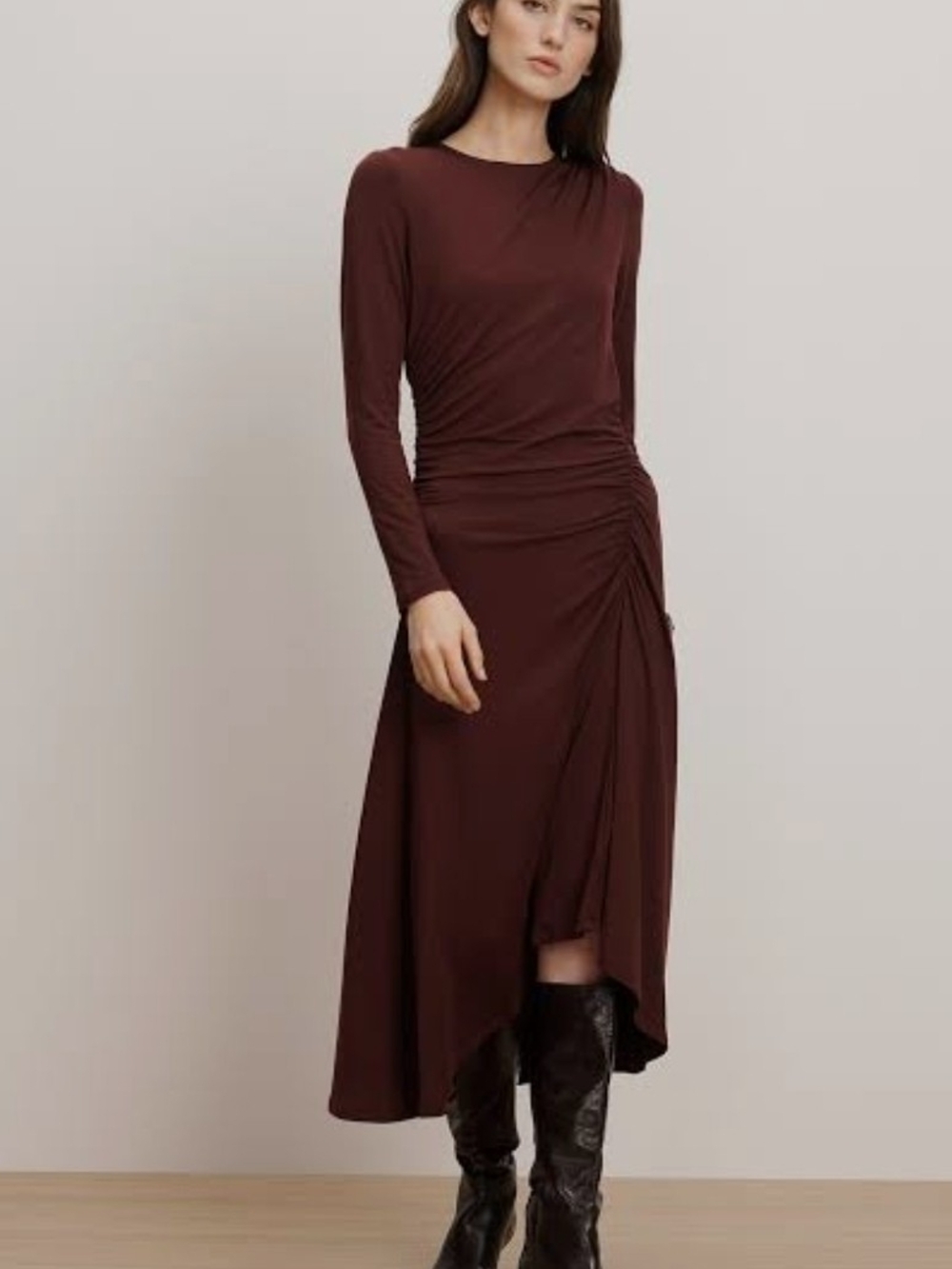 Veronica Beard Theodora ruched midi dress in raisin NWT